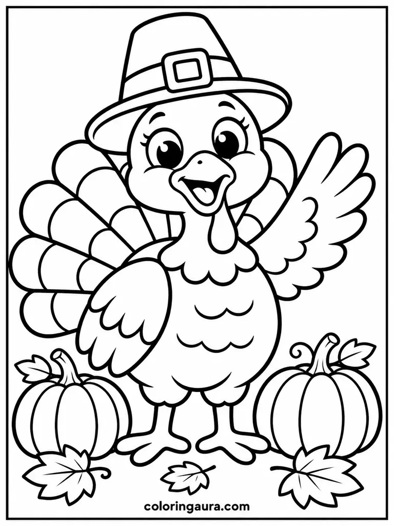 Friendly Waving Turkey Coloring Page