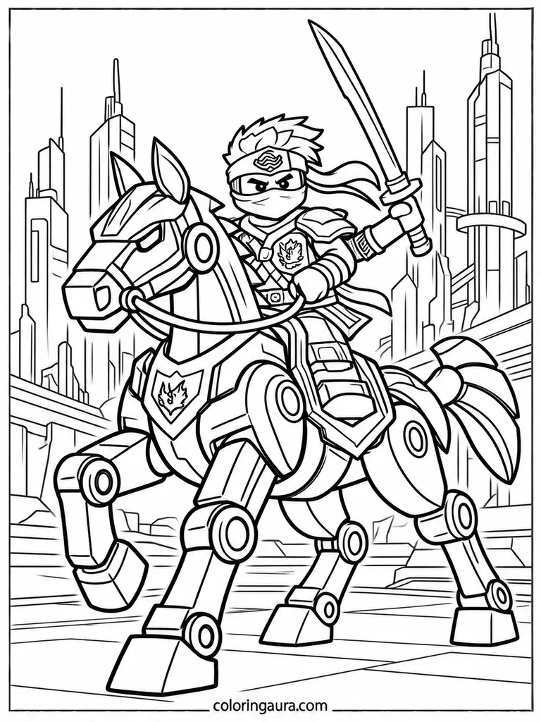 Futuristic Robot Knight on Horseback Coloring Page