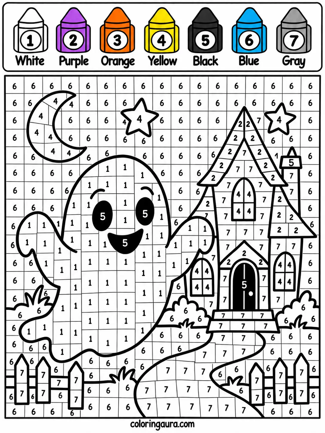 Ghost and Haunted House Color by Number