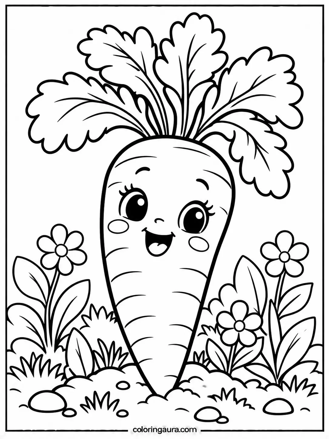 Giant Cute Carrot Face Coloring Page