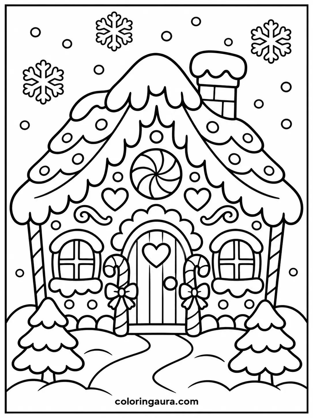 Gingerbread Winter Cottage Coloring Page