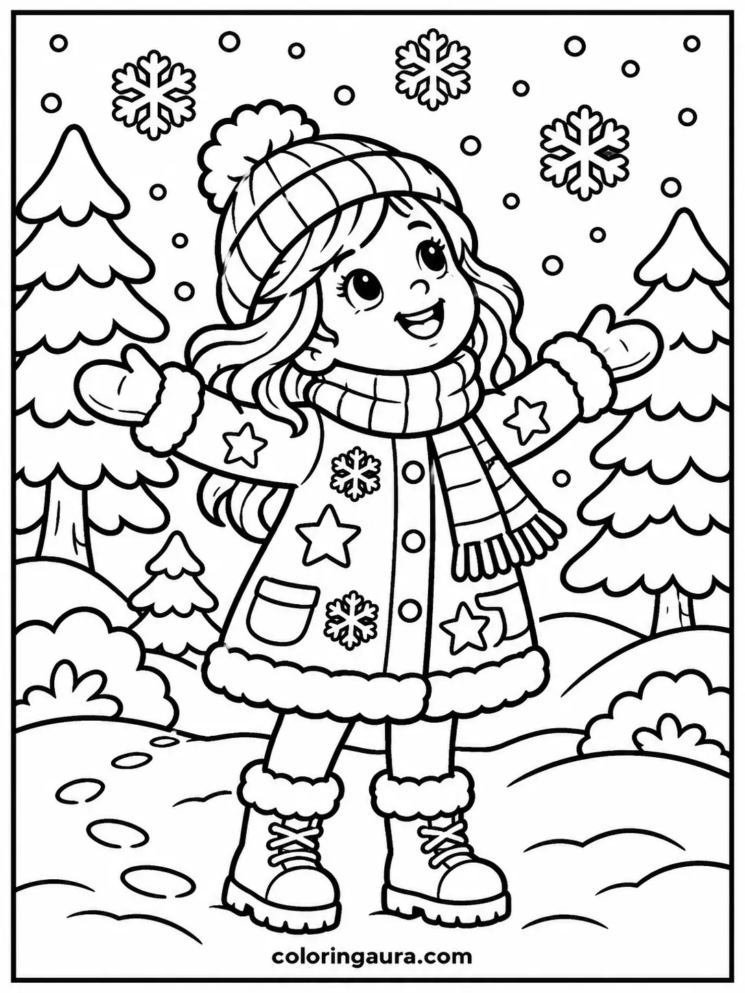 Girl Watching Snowfall Coloring Page