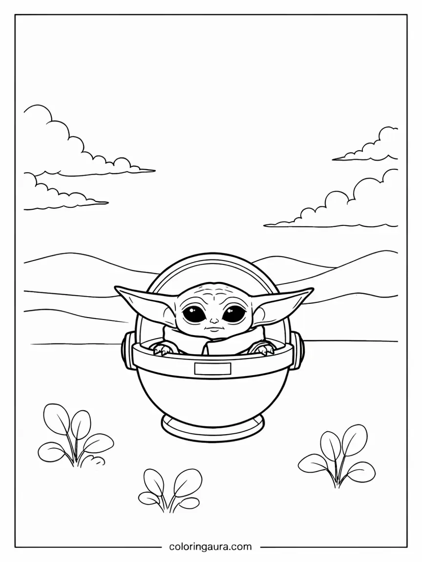 Grogu Floating Pram Coloring Page