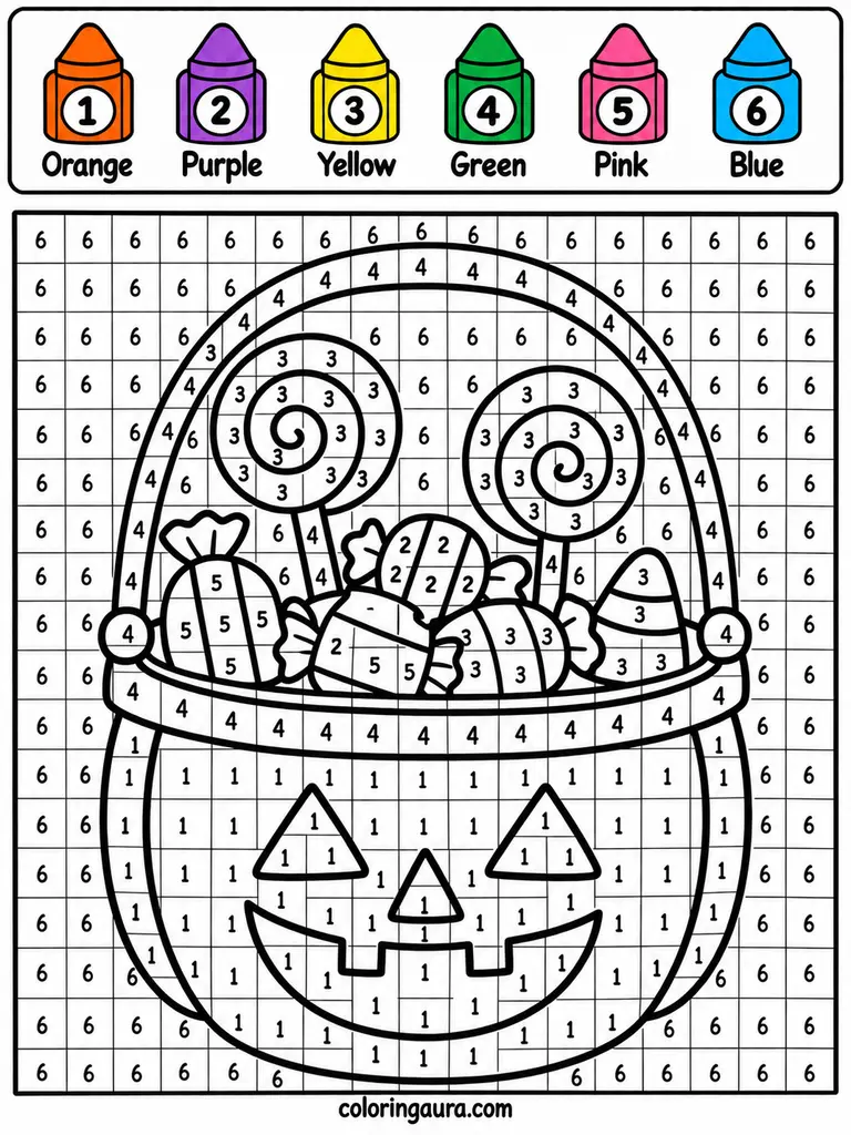 Halloween Candy Bucket Color by Number