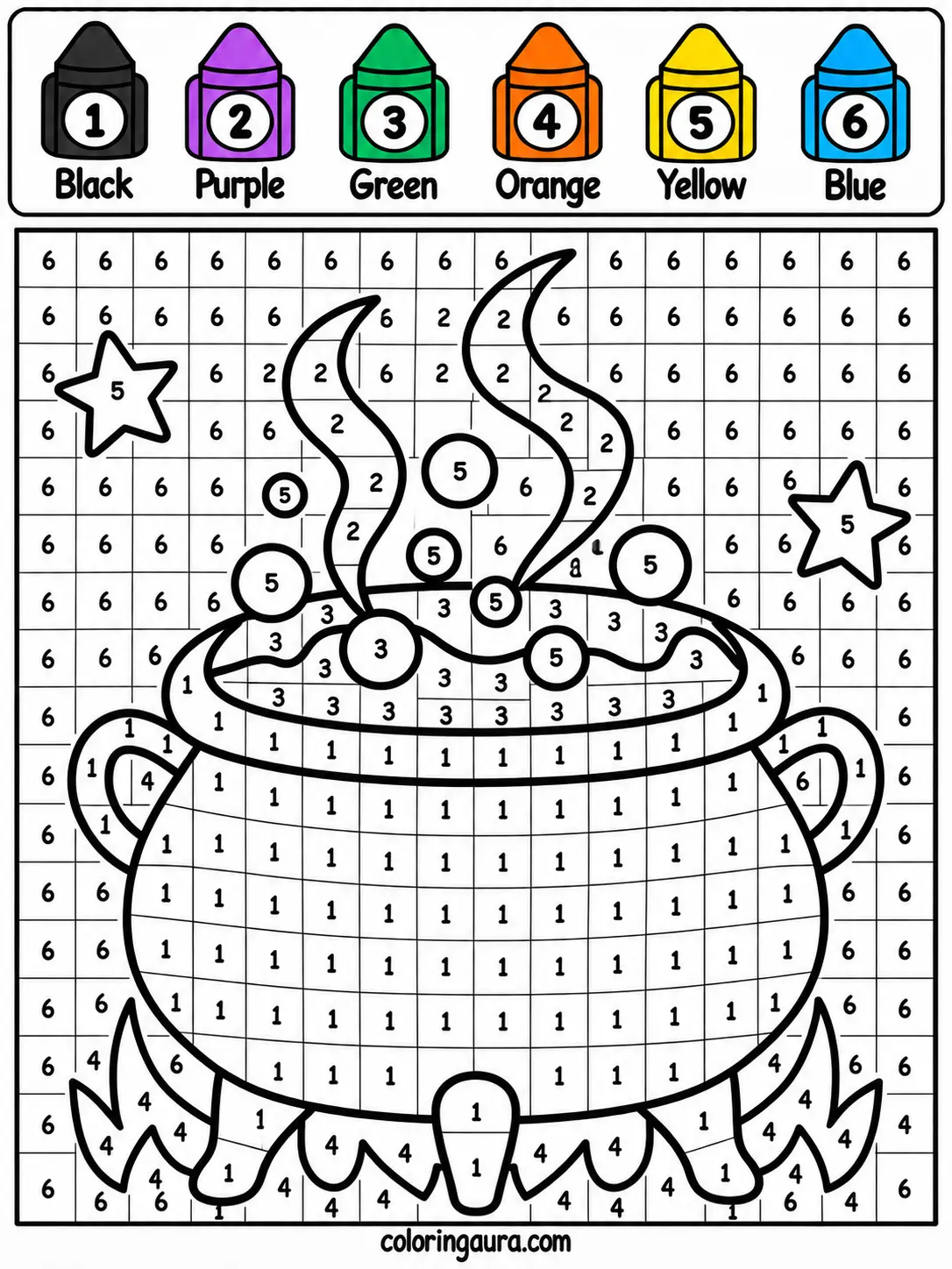 Halloween Cauldron Color by Number Printable