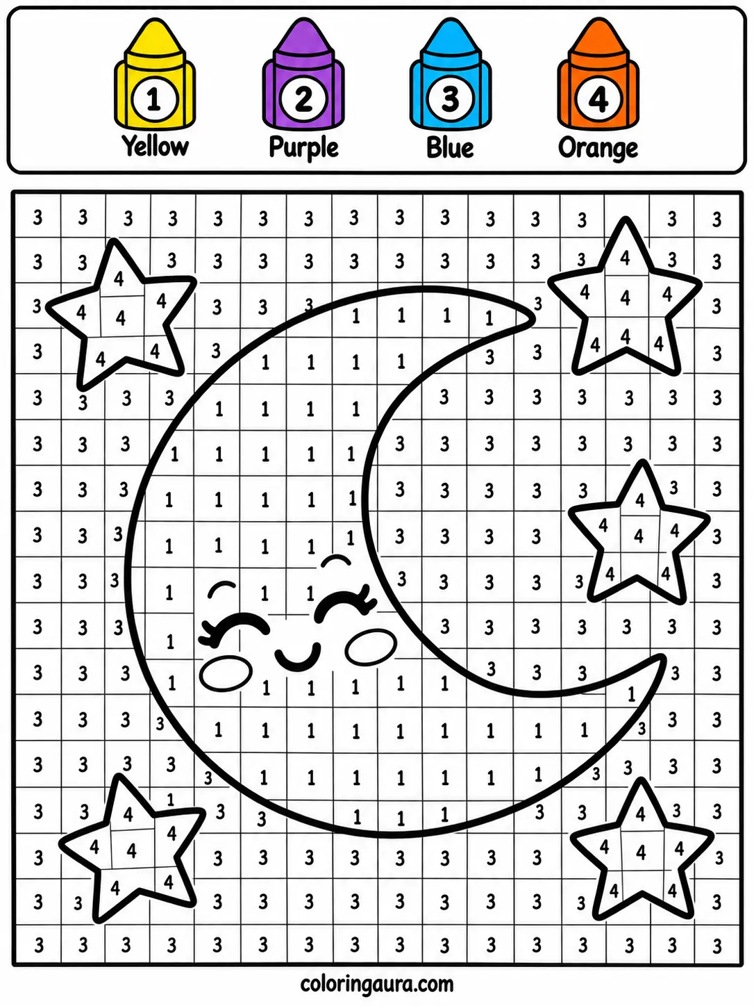 Halloween Moon and Stars Color by Number