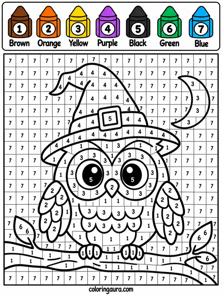 Halloween Owl Color by Number Worksheet