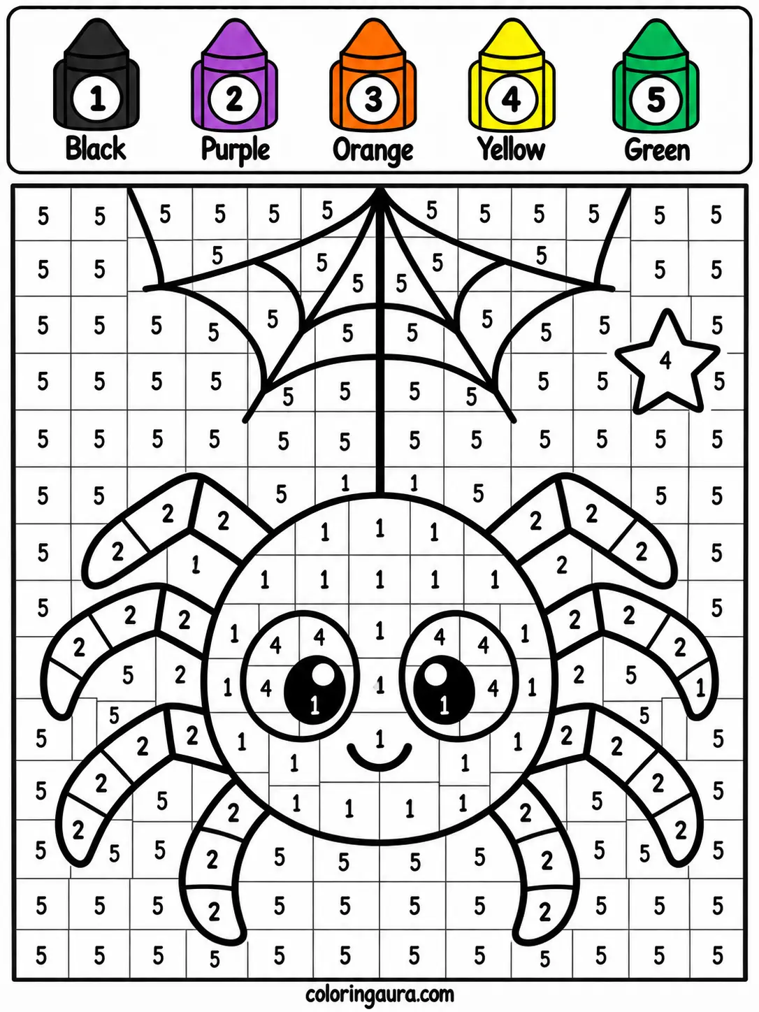 Halloween Spider and Web Color by Number
