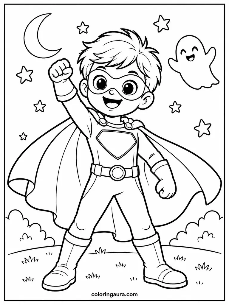 Halloween Superhero Costume Coloring Page