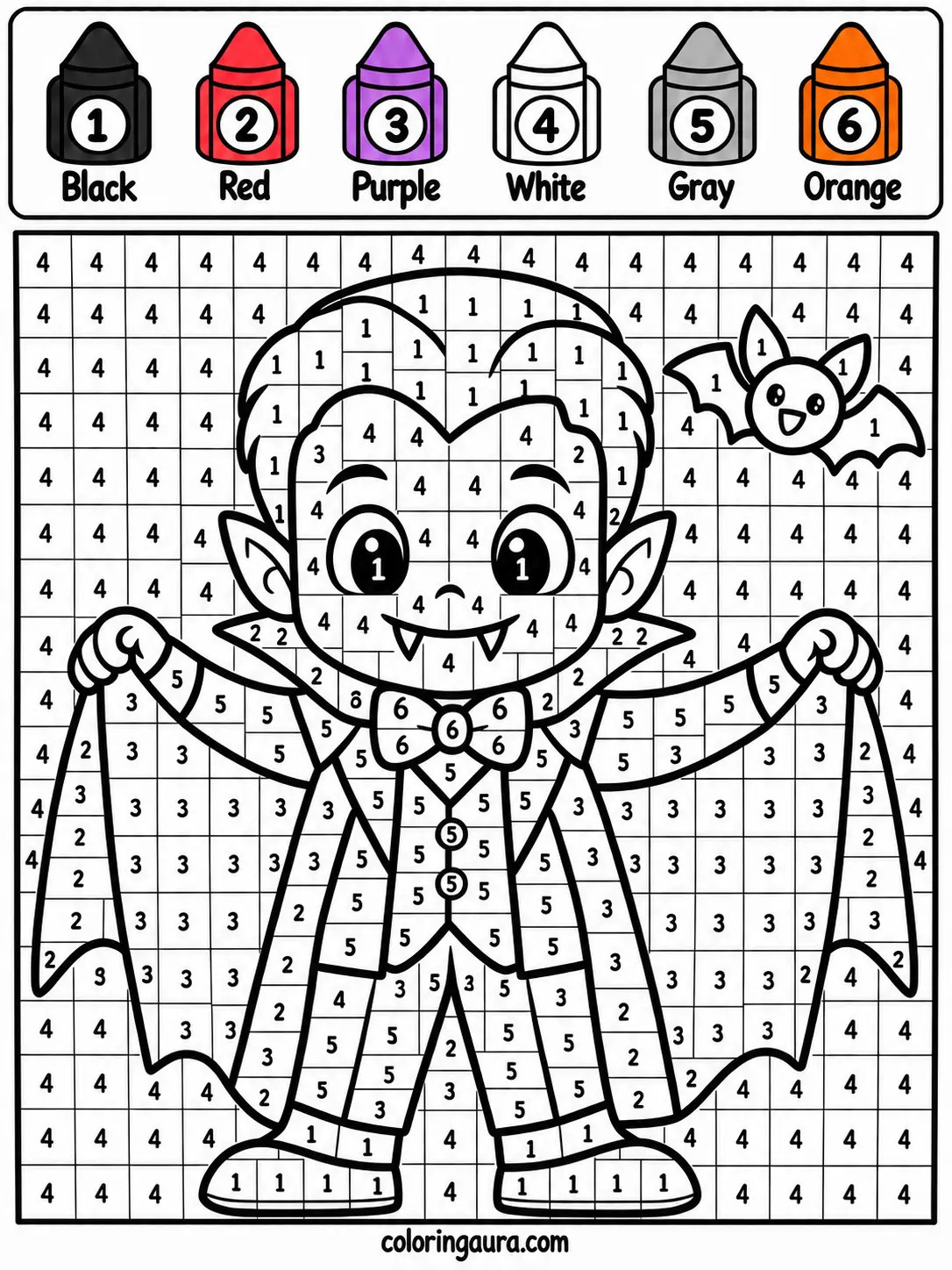 Halloween Vampire Color by Number