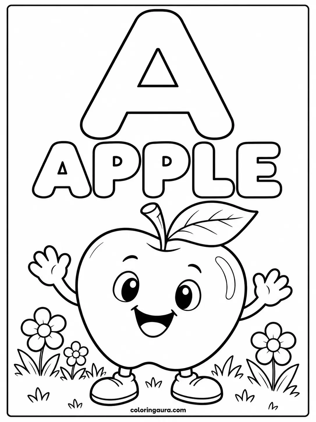 Happy Apple Character Coloring Page