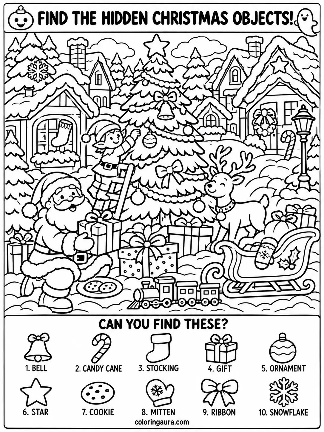 Christmas Magic Hidden Objects Coloring Page