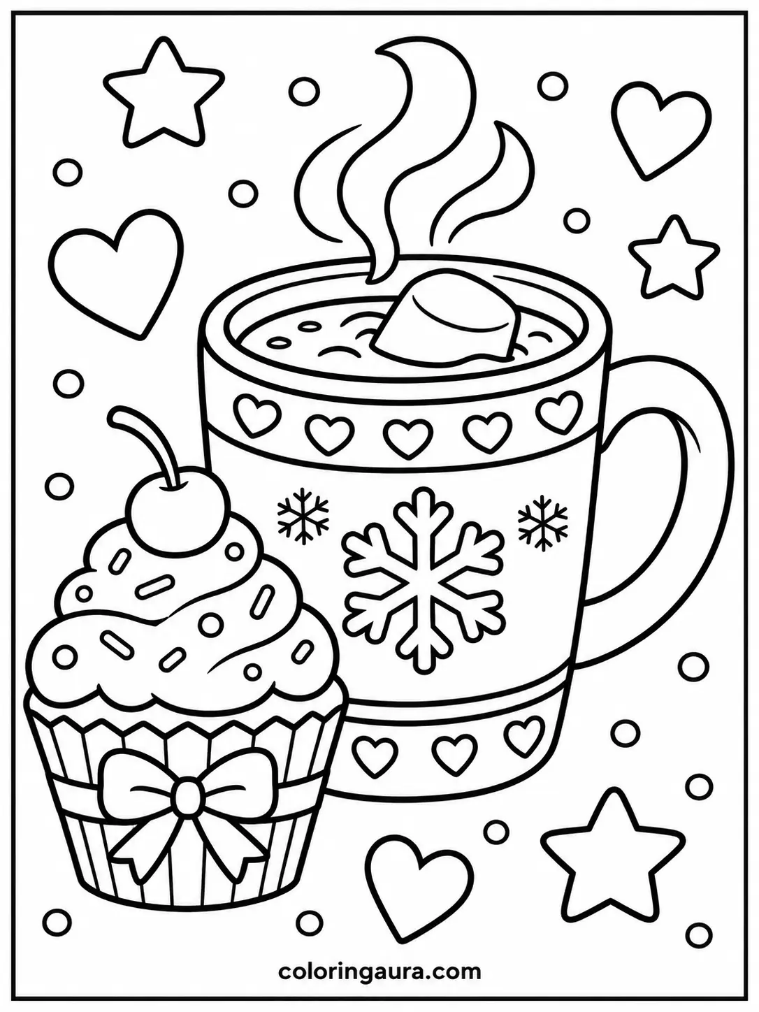 Hot Chocolate and Cupcake Coloring Page