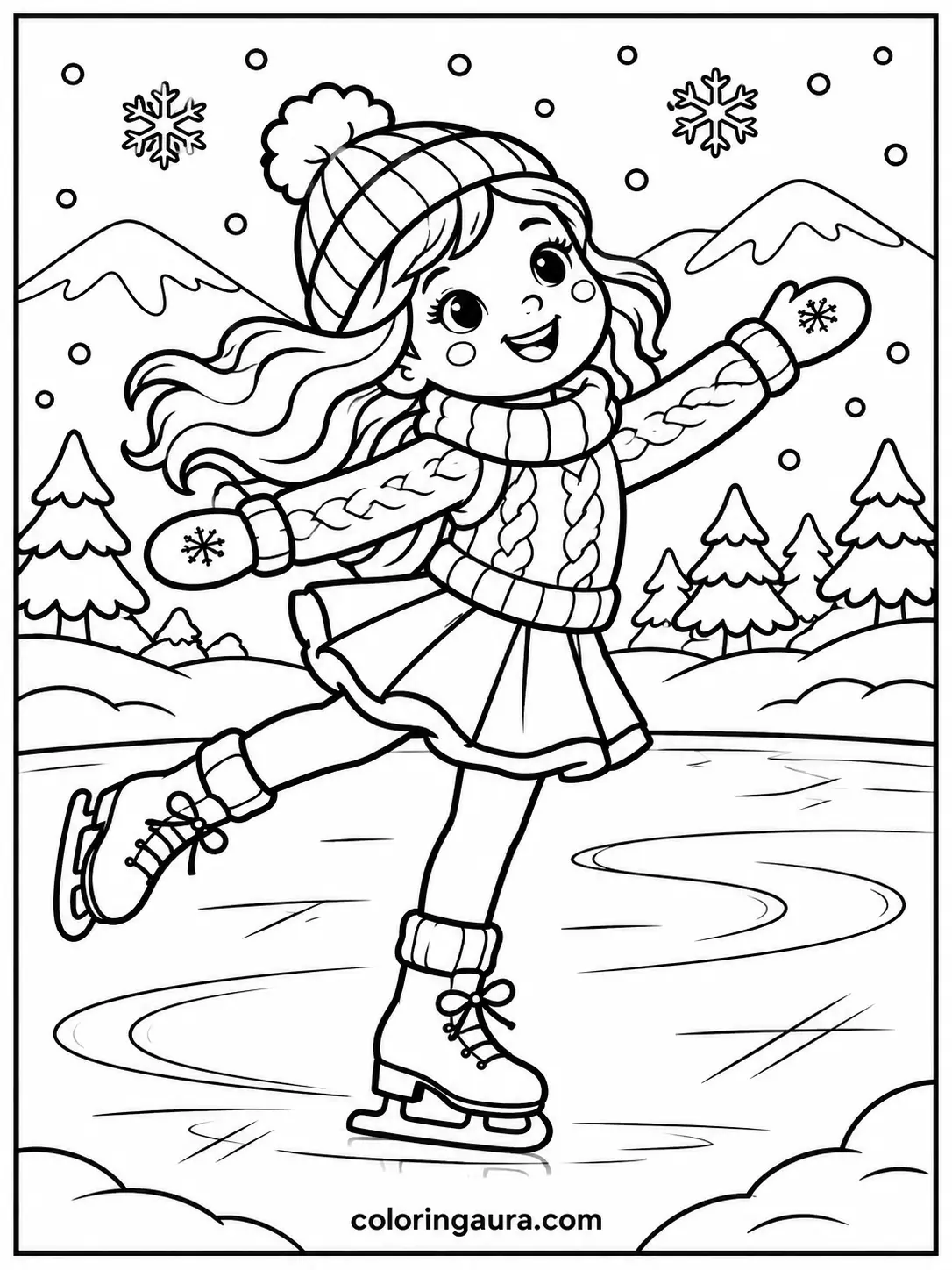 Ice Skating Girl Coloring Page
