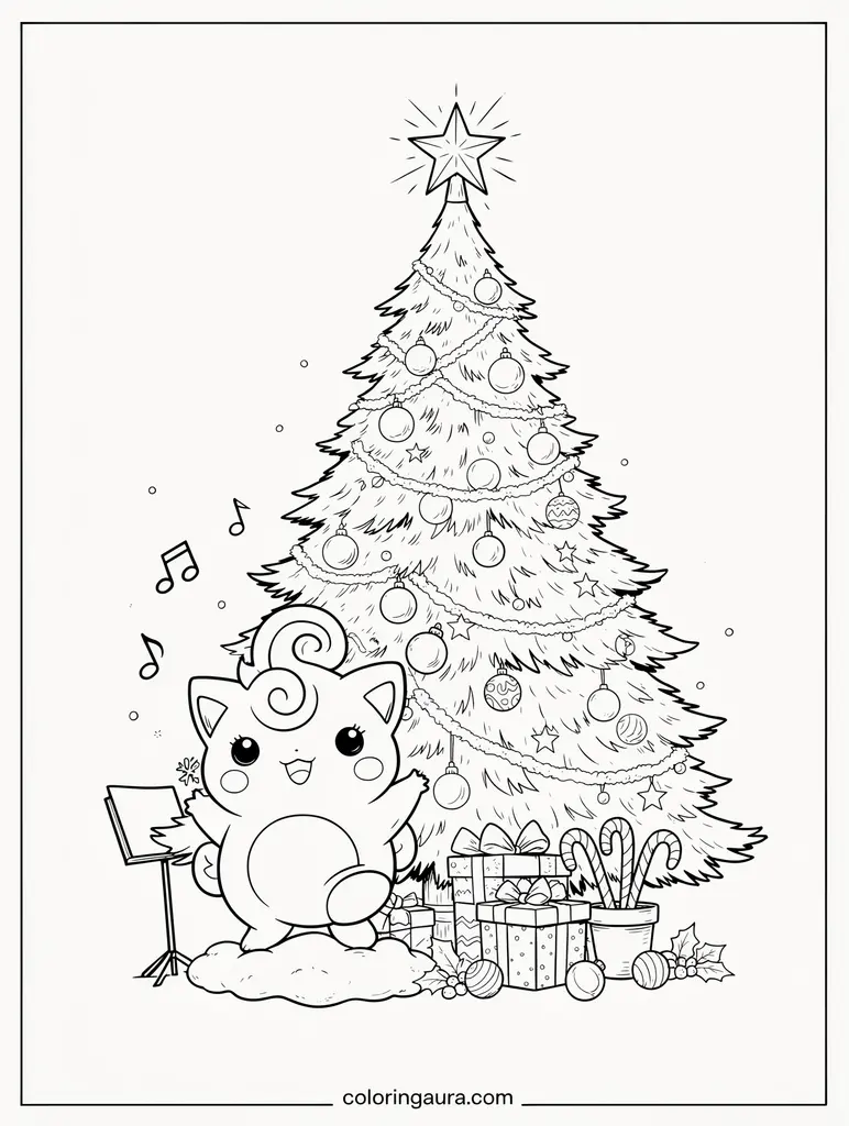 Jigglypuff Christmas Carols Coloring Page