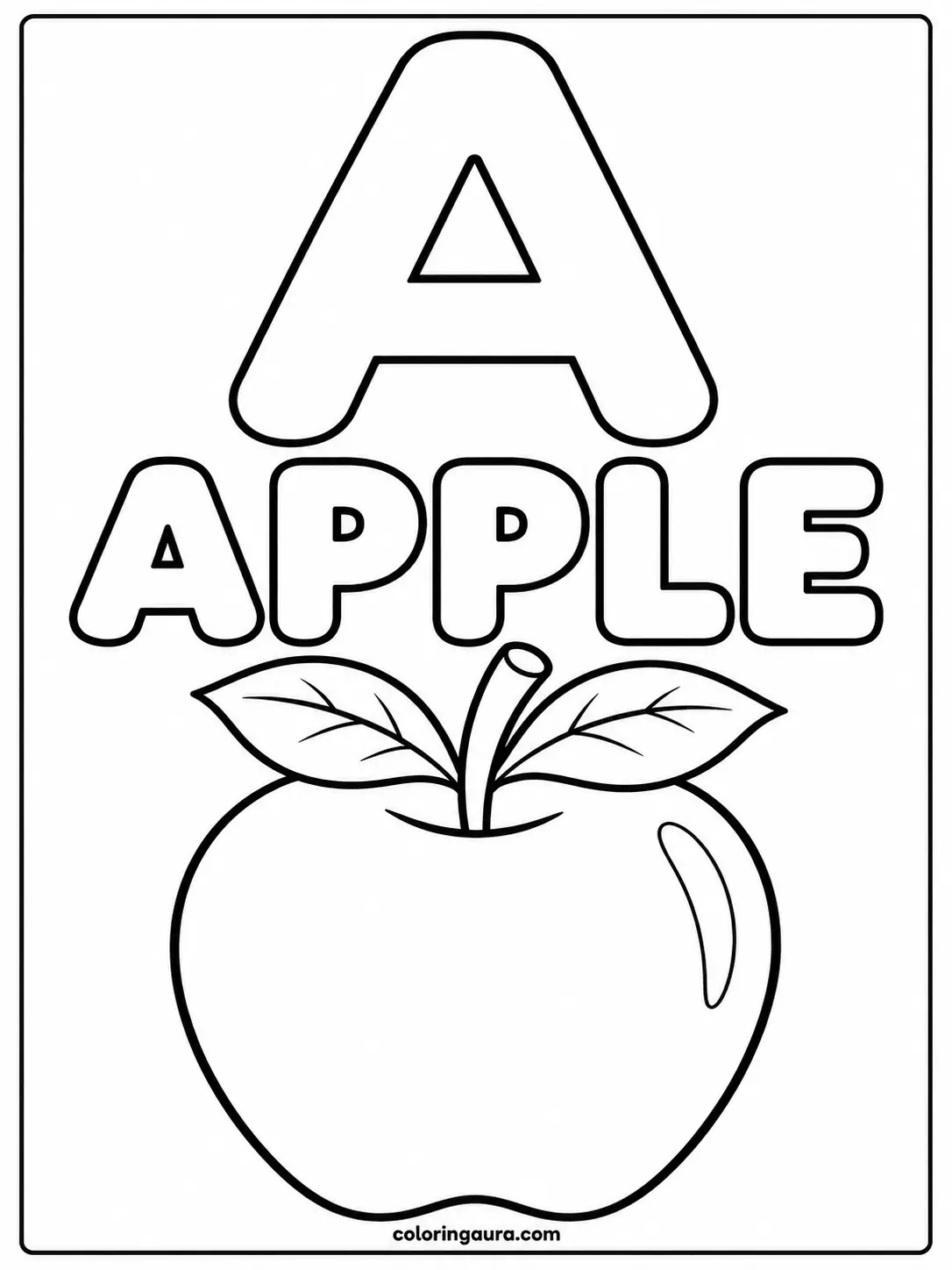 Big Letter A and Giant Apple Coloring Page