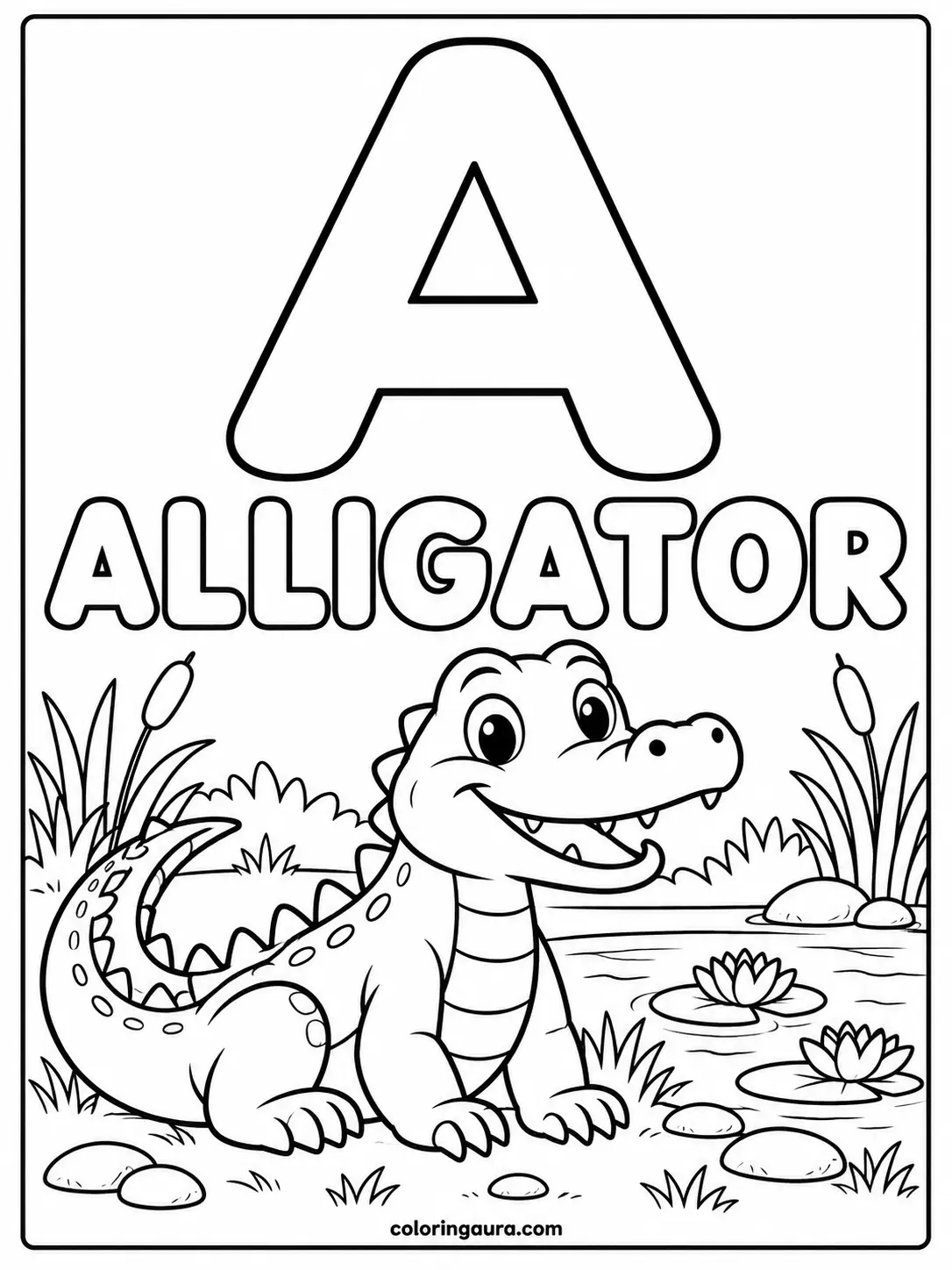 Letter A Alligator Coloring Page