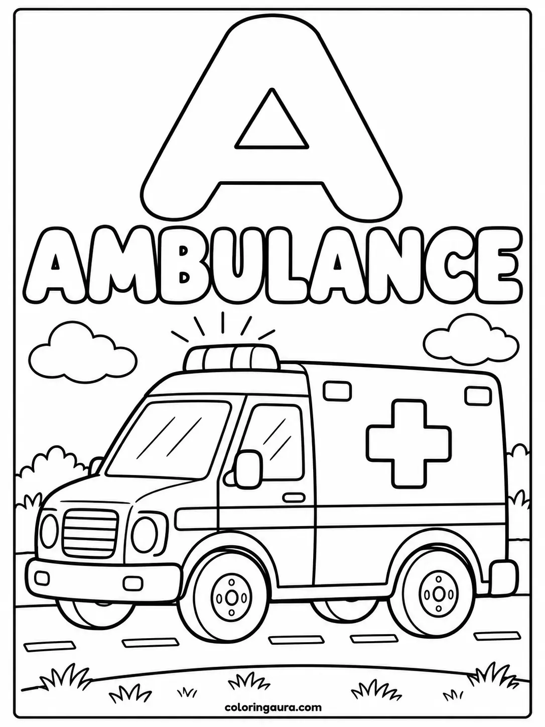 Letter A Ambulance Coloring Page