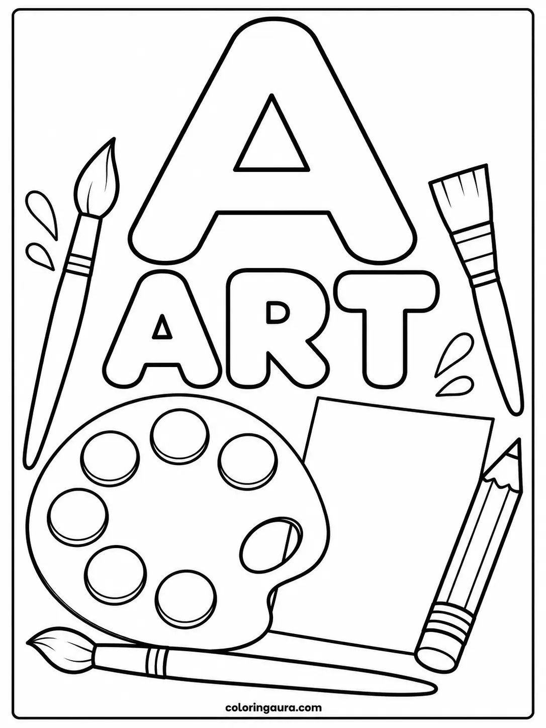 Letter A Art Palette Coloring Page