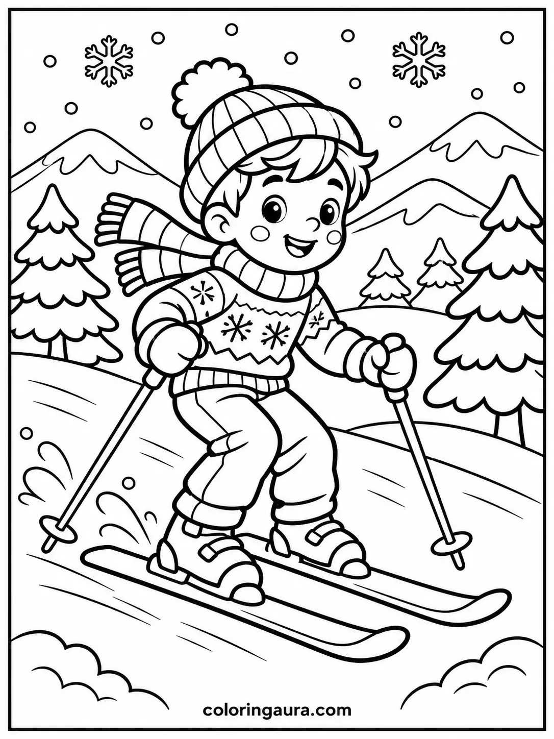 Little Boy Skiing Coloring Page