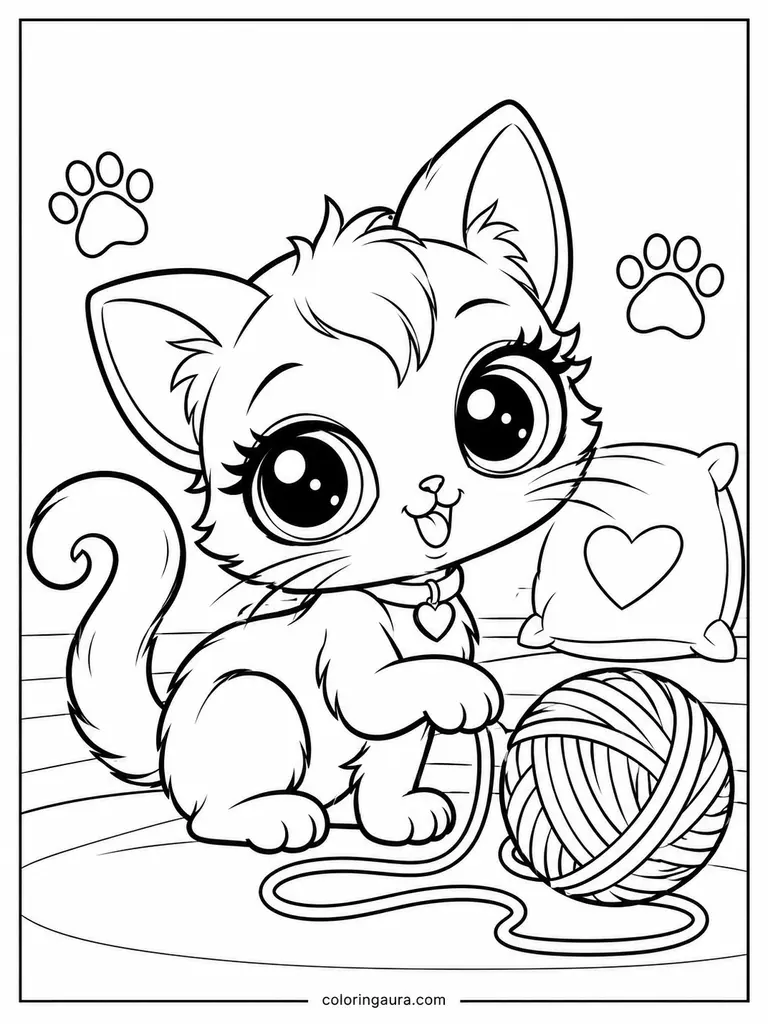 Littlest Pet Shop Kitten with Yarn Coloring Page