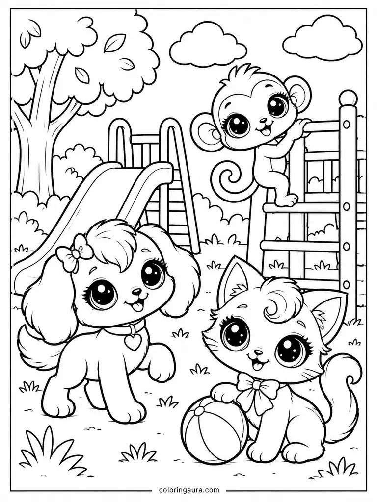 Littlest Pet Shop Playground Friends Coloring Page