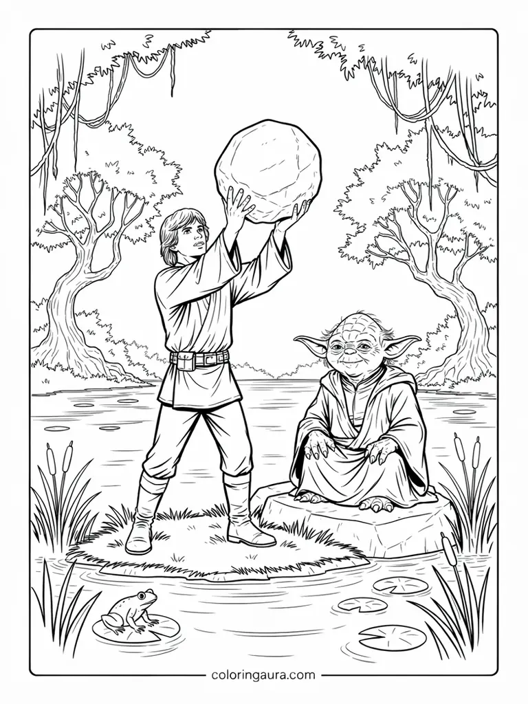 Luke and Yoda Training Coloring Page
