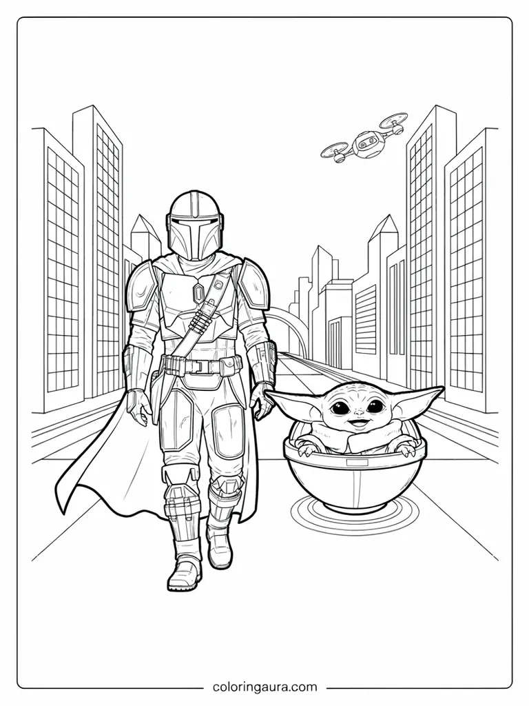 Mandalorian and Grogu Coloring Page