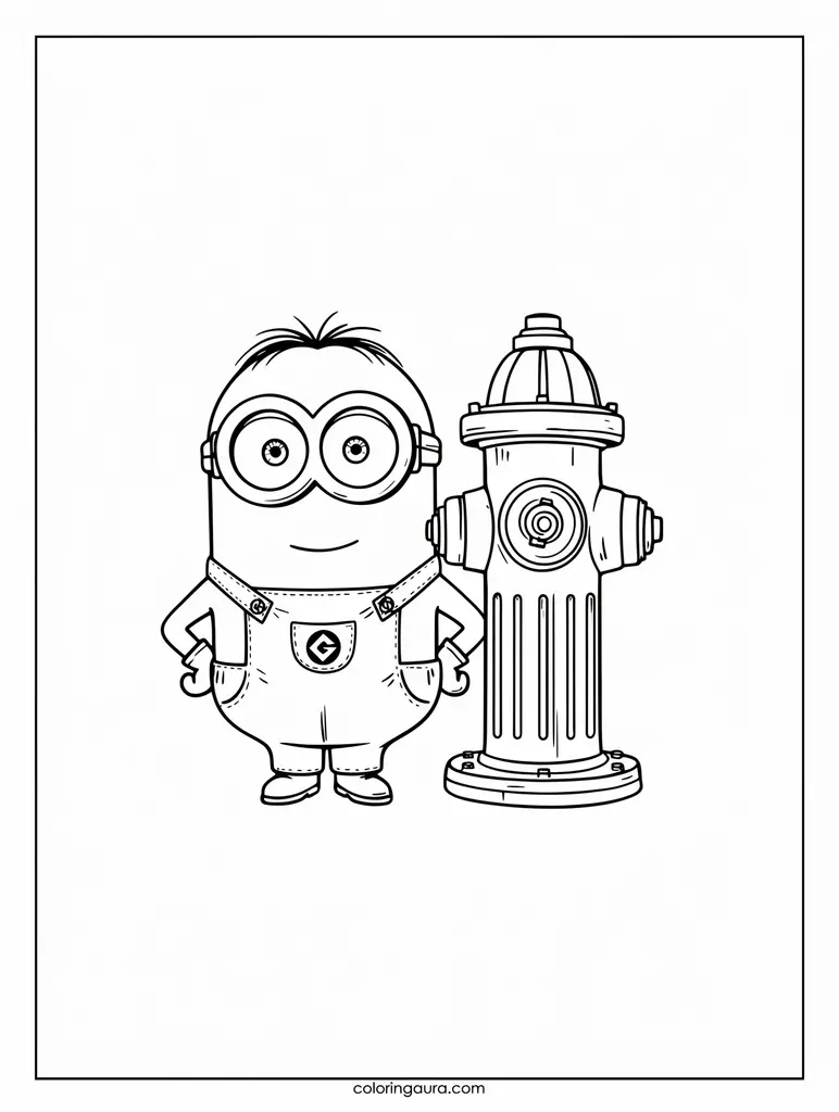Minion Beside a Fire Hydrant Coloring Page