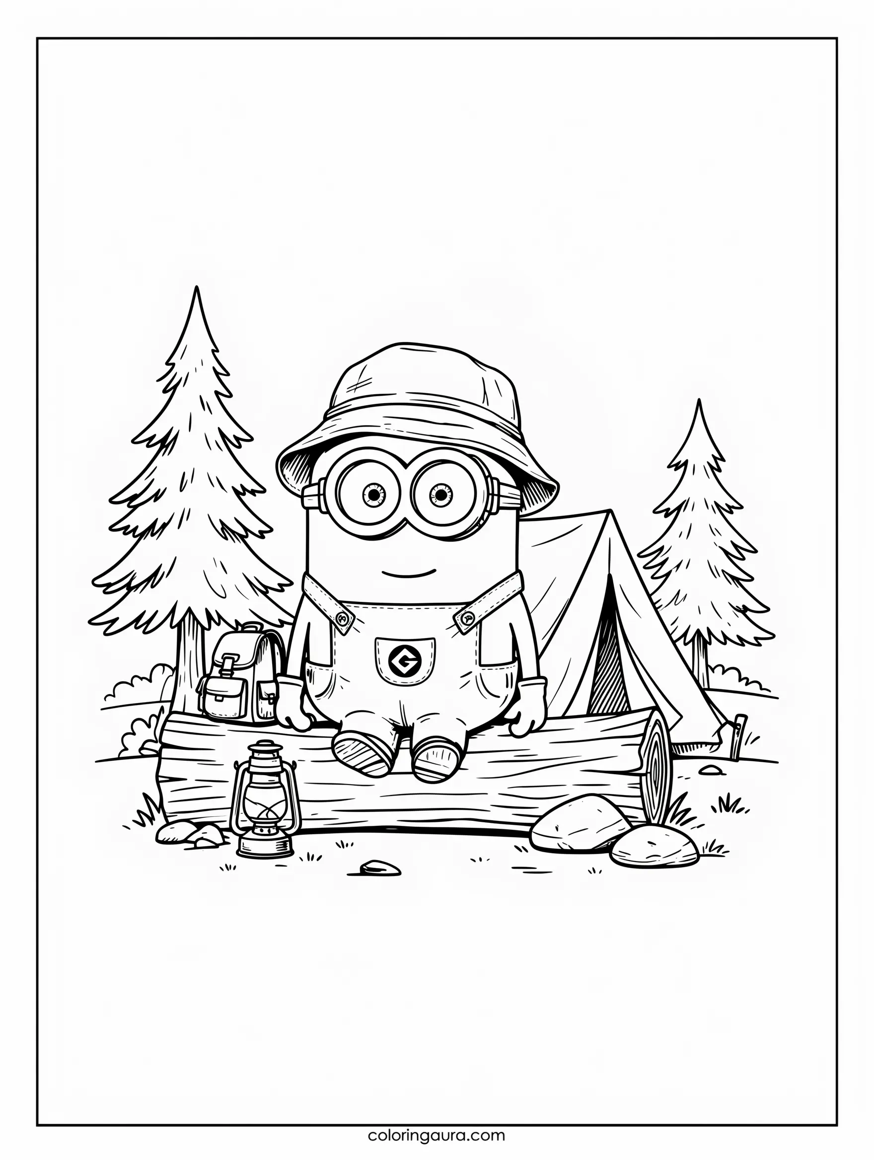 Minion Camping in the Woods Coloring Page