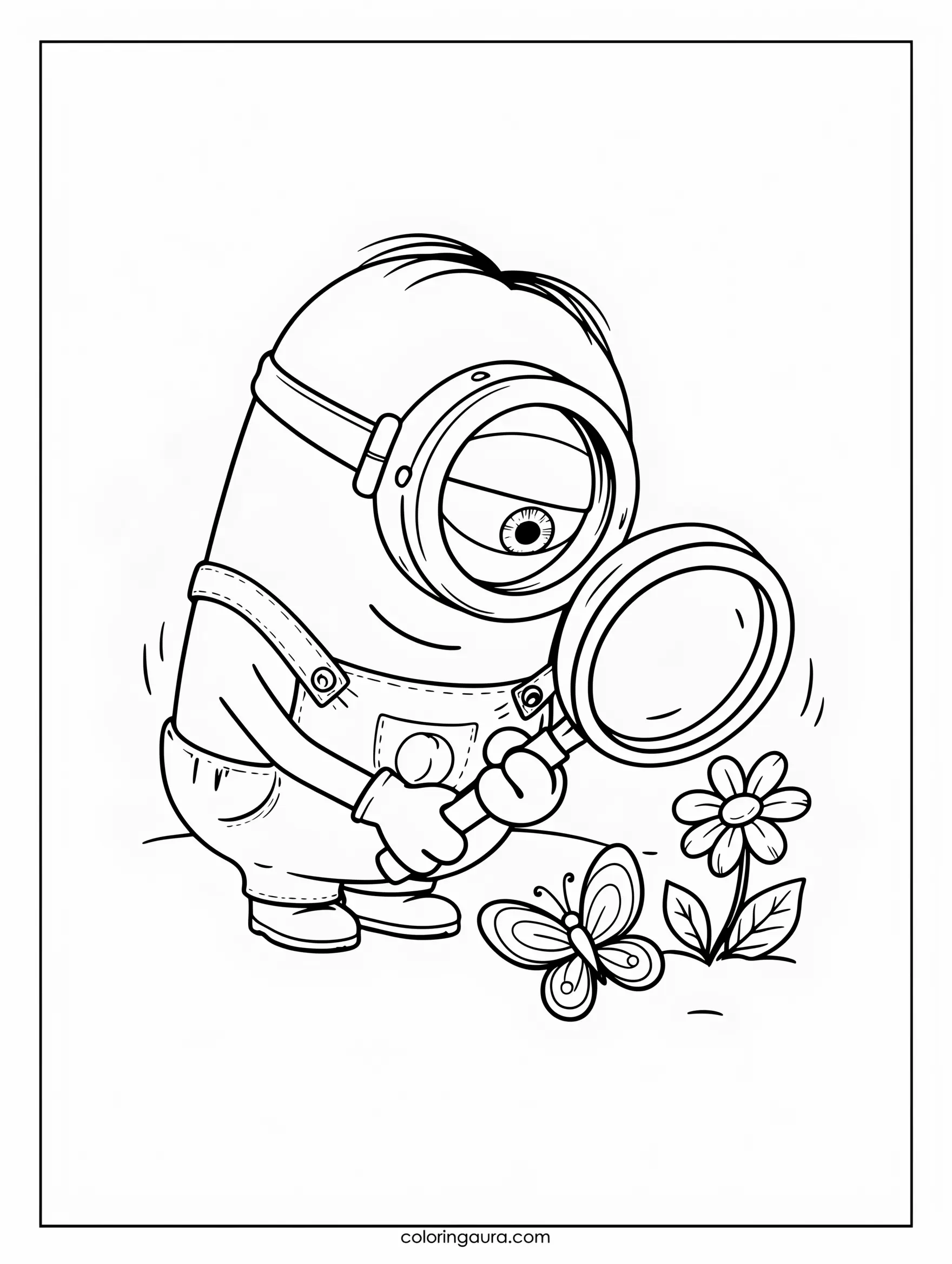 Minion Exploring with a Magnifying Glass Coloring Page