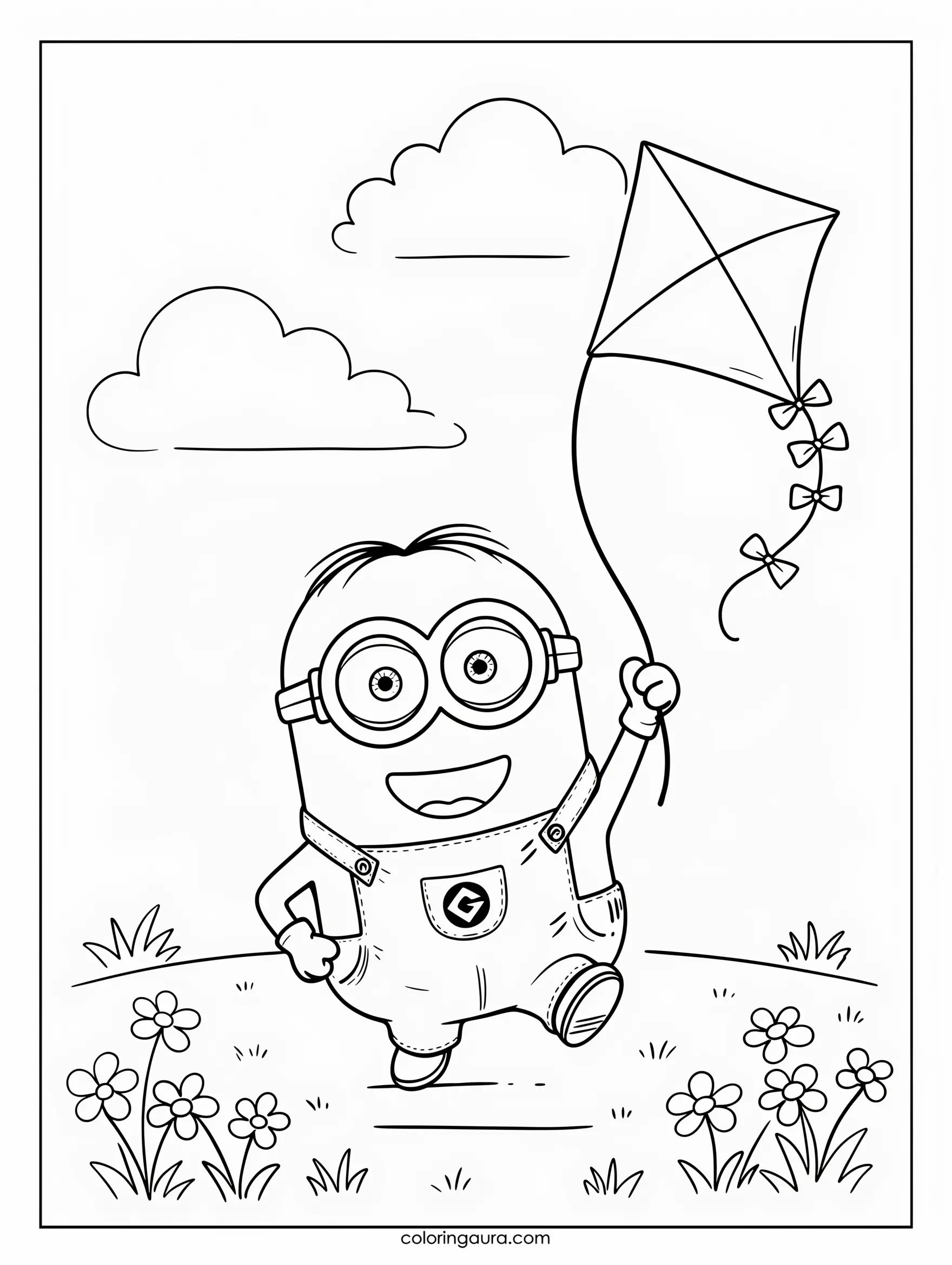 Minion Flying a Kite Coloring Page