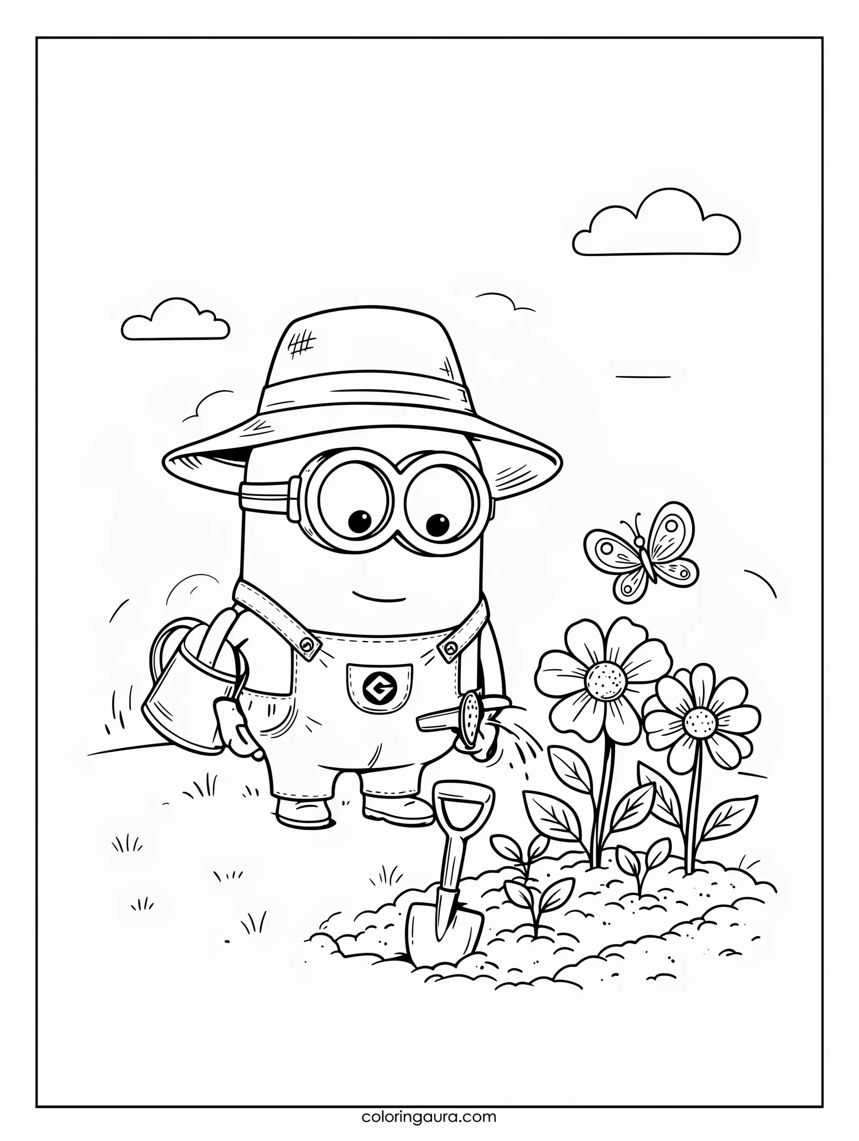 Minion Gardening Coloring Page