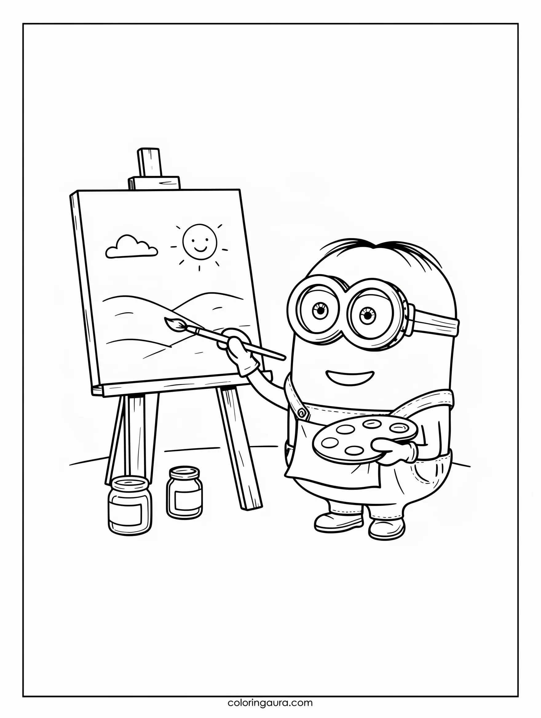 Minion Painting a Picture Coloring Page