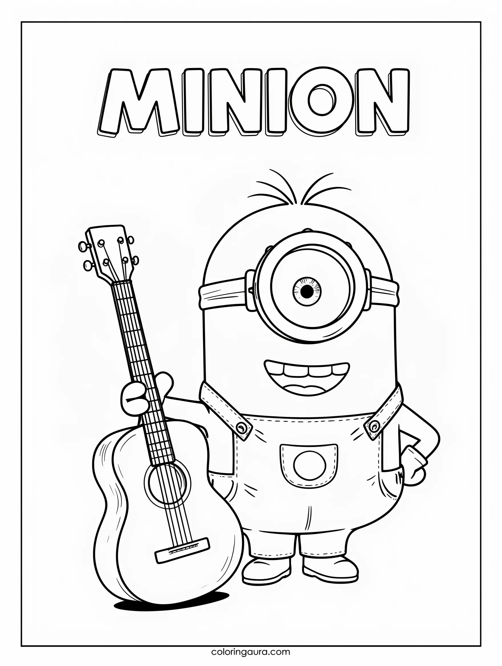 Minion Playing Guitar Coloring Page