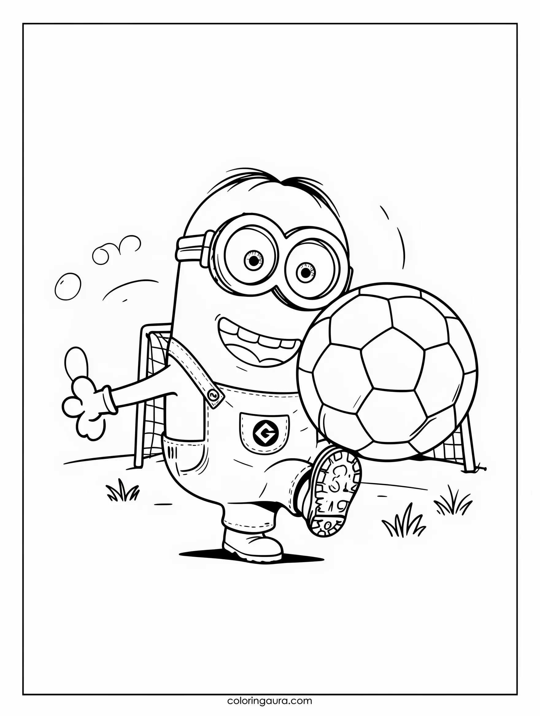 Minion Playing Soccer Coloring Page