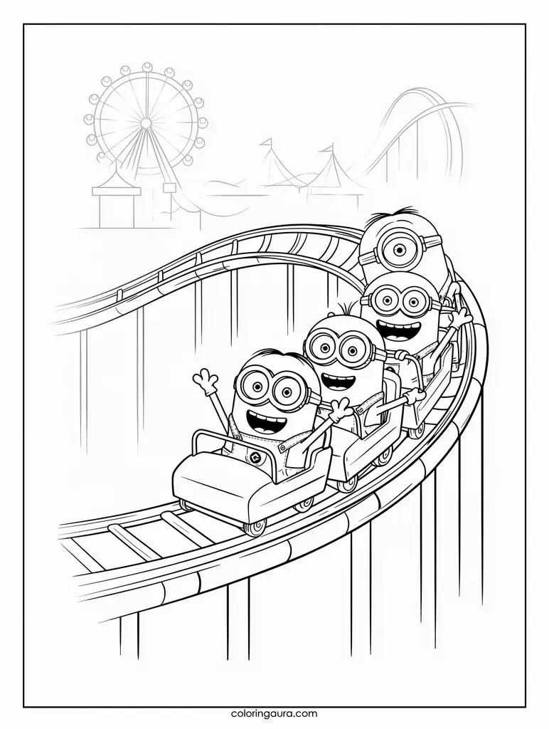 Minion Riding a Roller Coaster Coloring Page