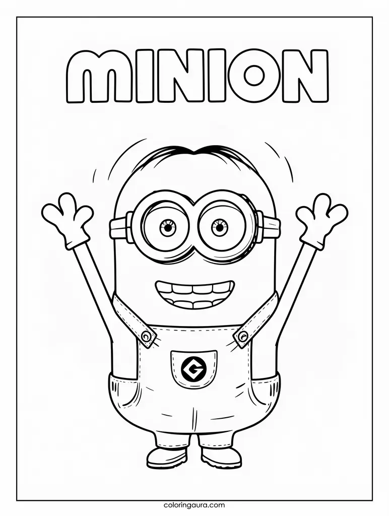 Minion Waving Both Hands Coloring Page