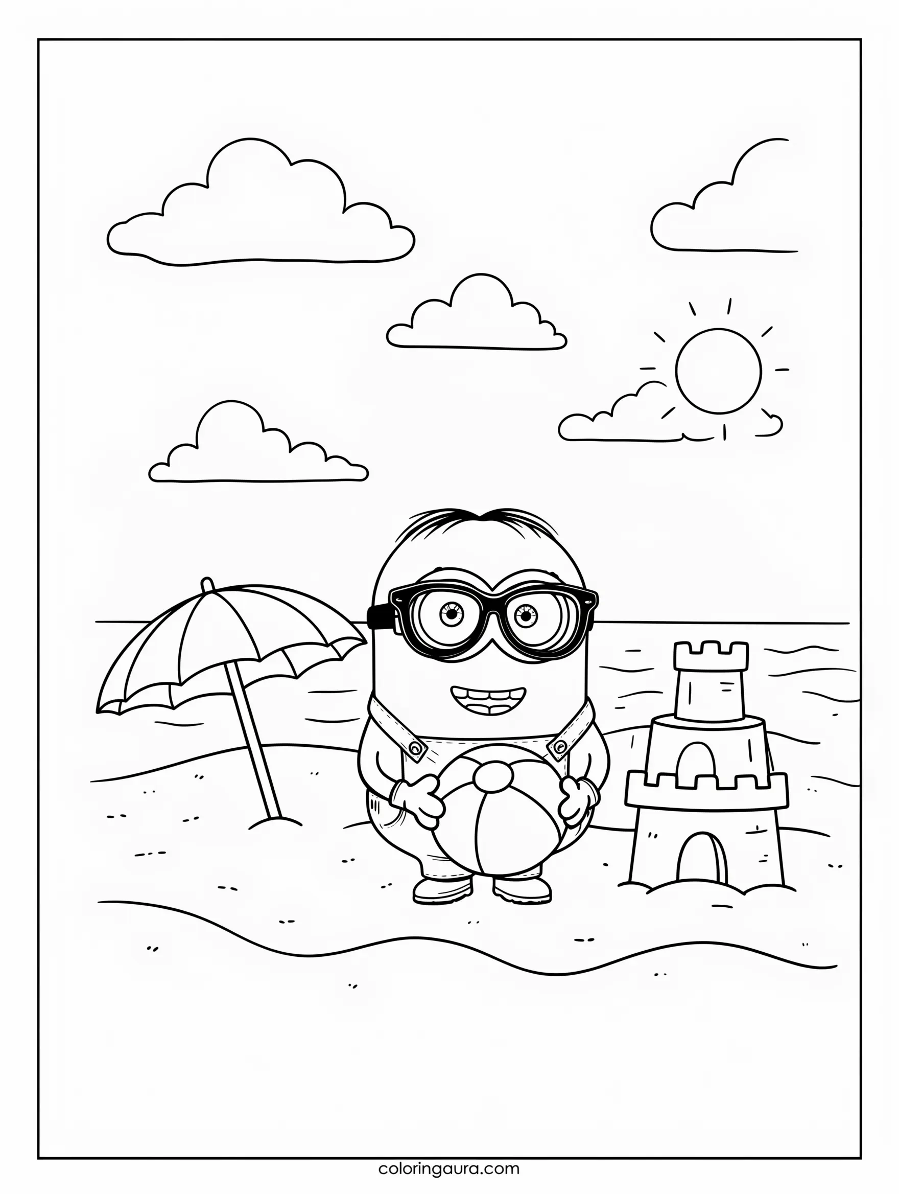 Minion at the Beach Coloring Page