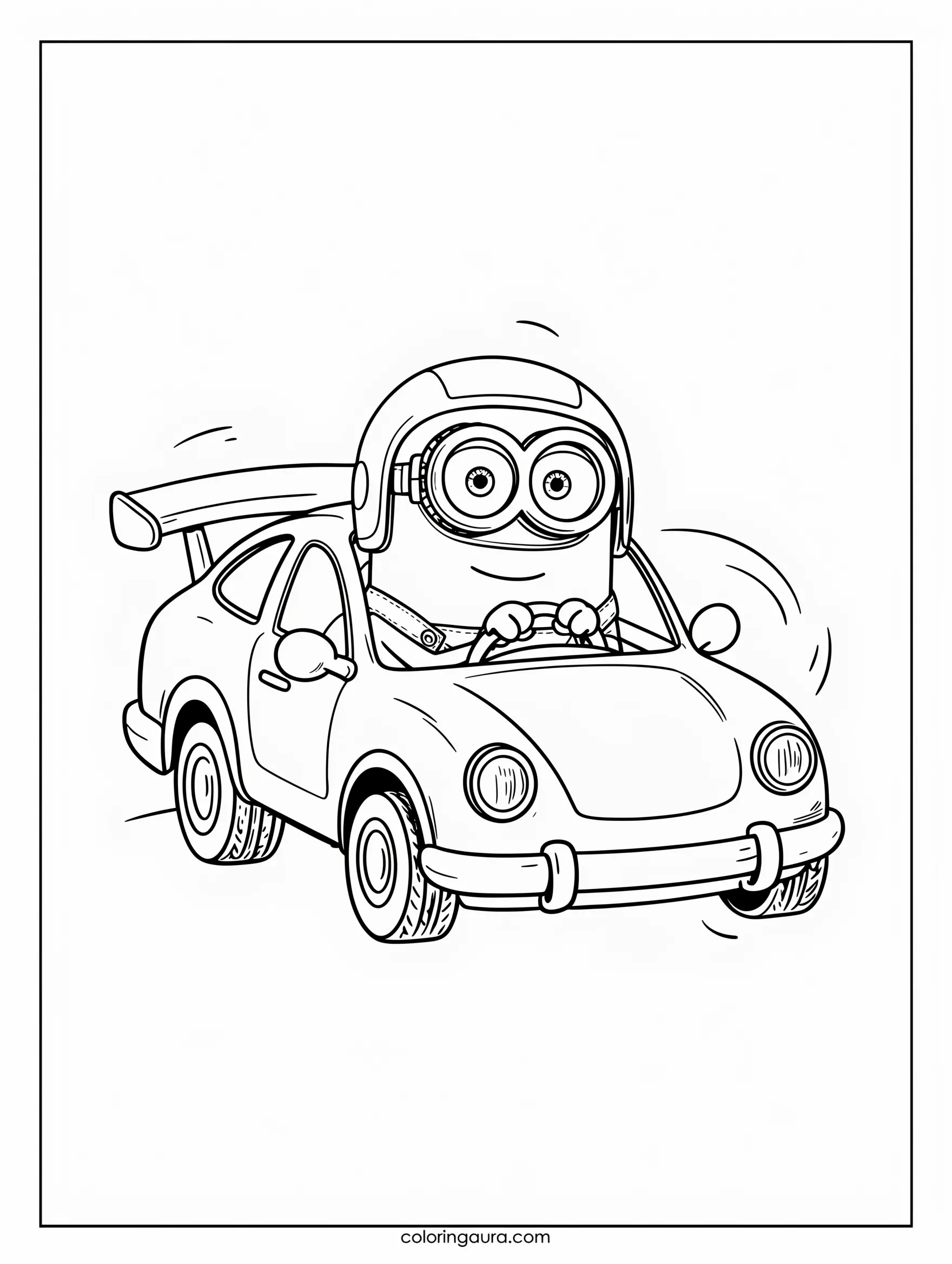 Minion in a Race Car Coloring Page