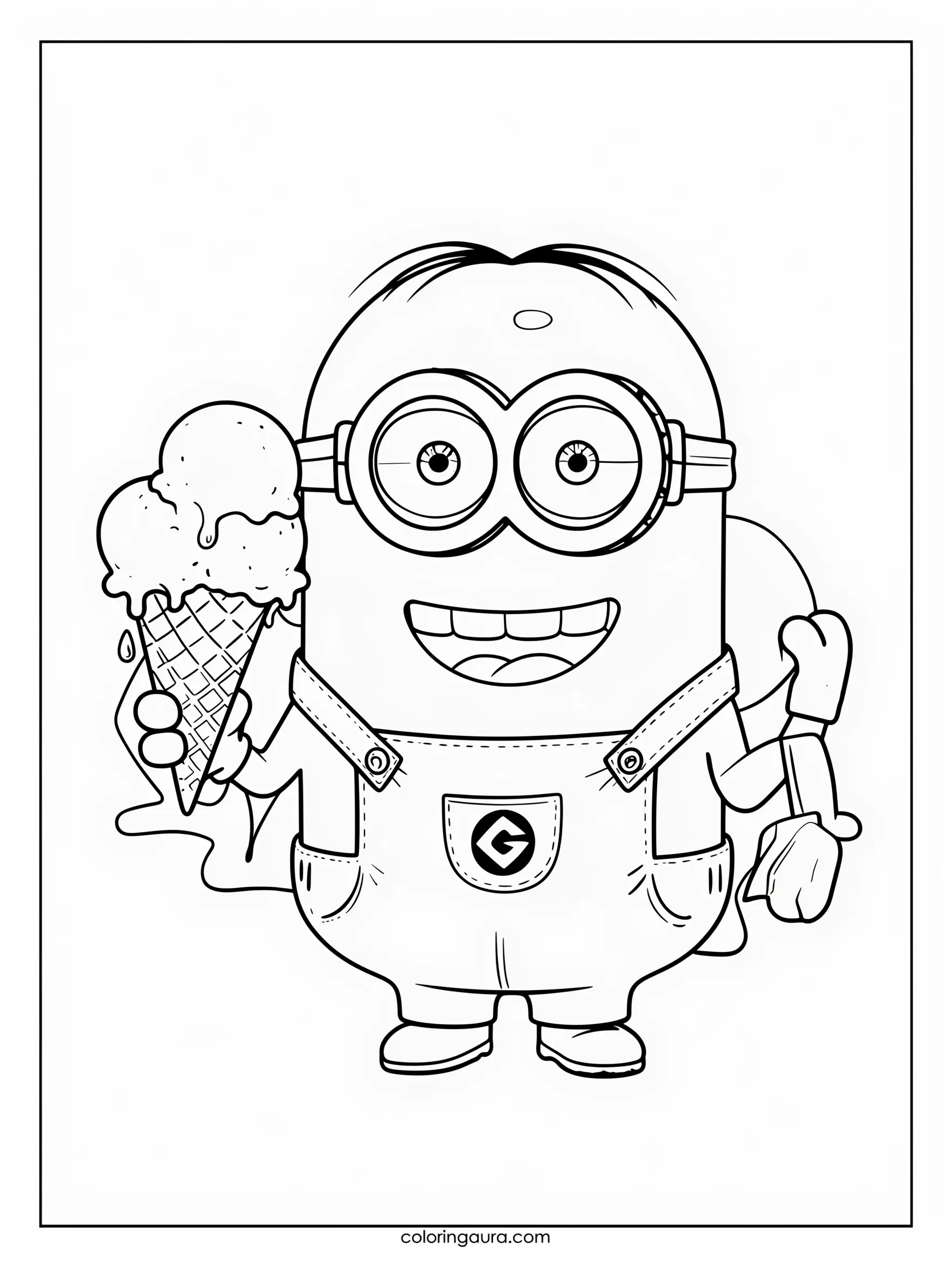 Minion with a Giant Ice Cream Coloring Page