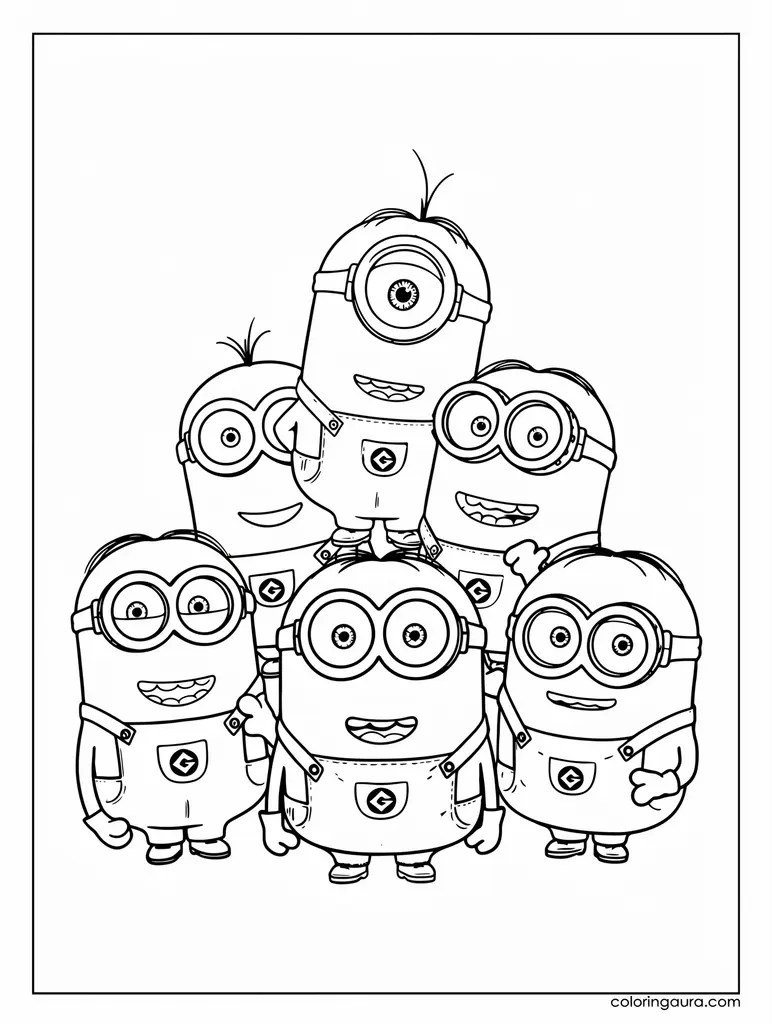  Minions on a Pile Coloring Page