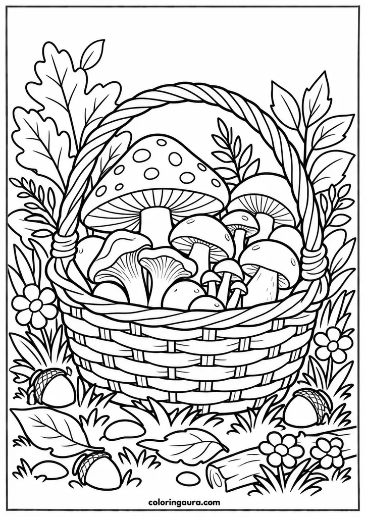 Mushroom Basket Coloring Page
