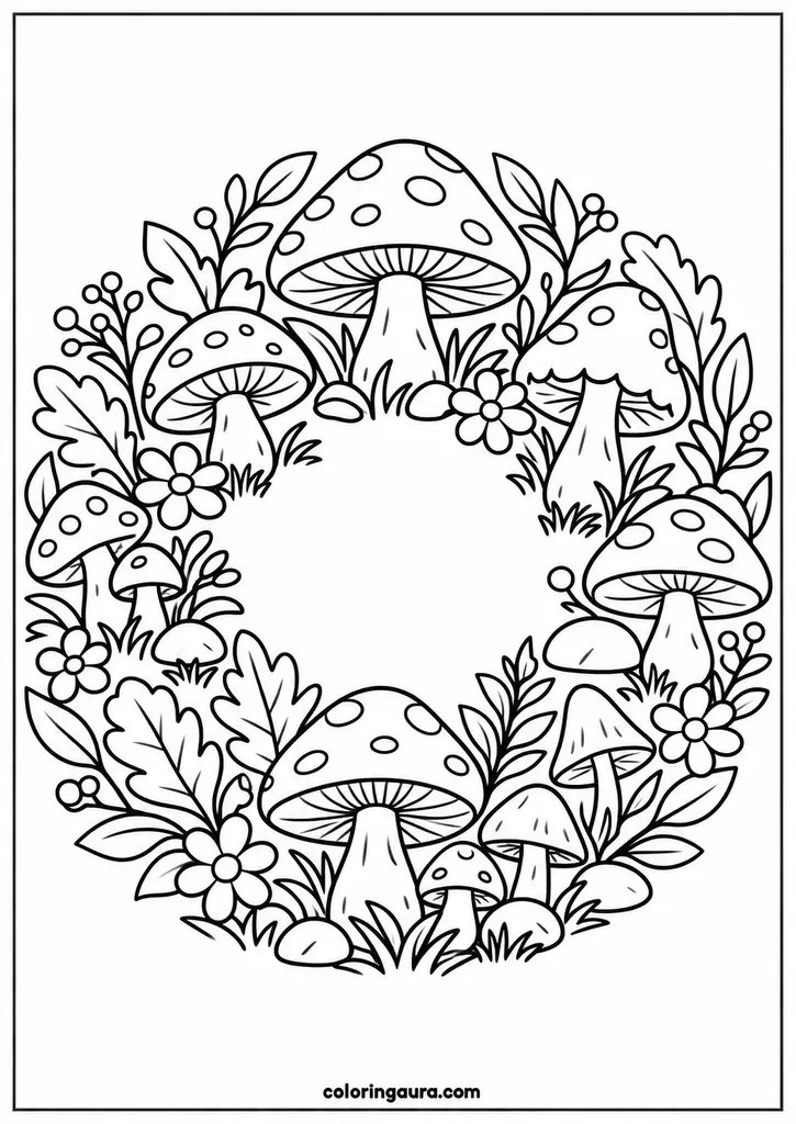 Mushroom Circle Coloring Page