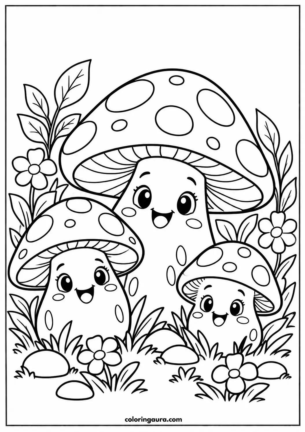 Mushroom Family Coloring Page