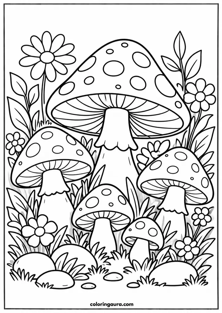 Mushroom Garden Coloring Page