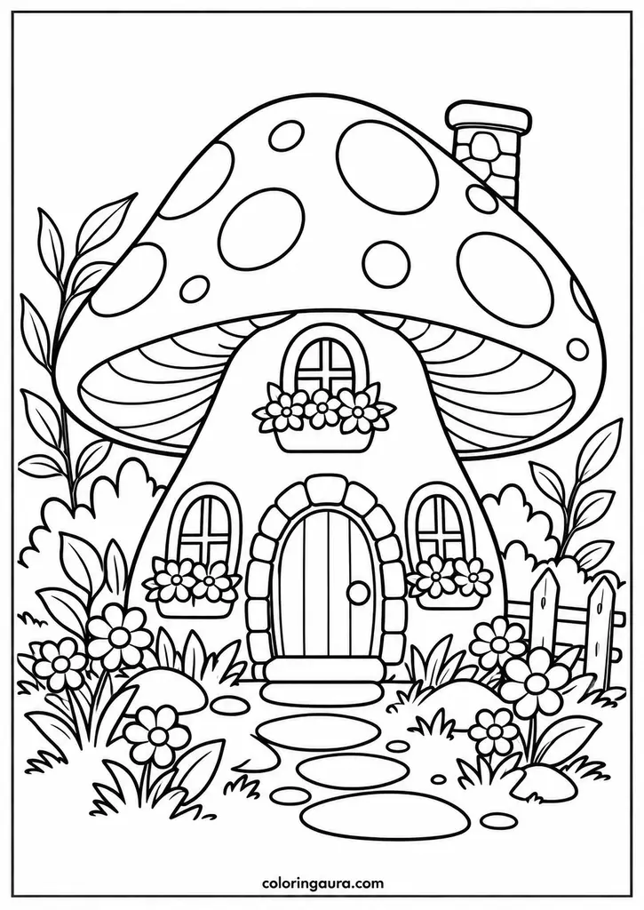 Mushroom House Coloring Page