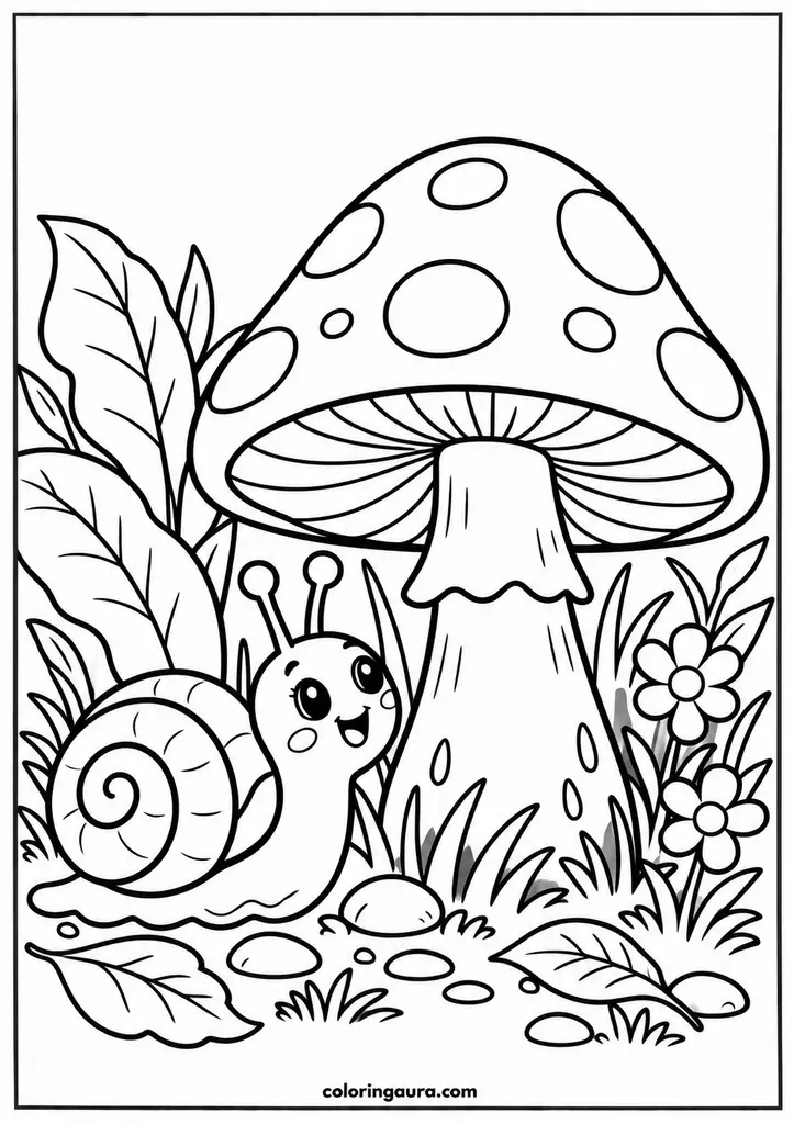 Mushroom and Snail Coloring Page