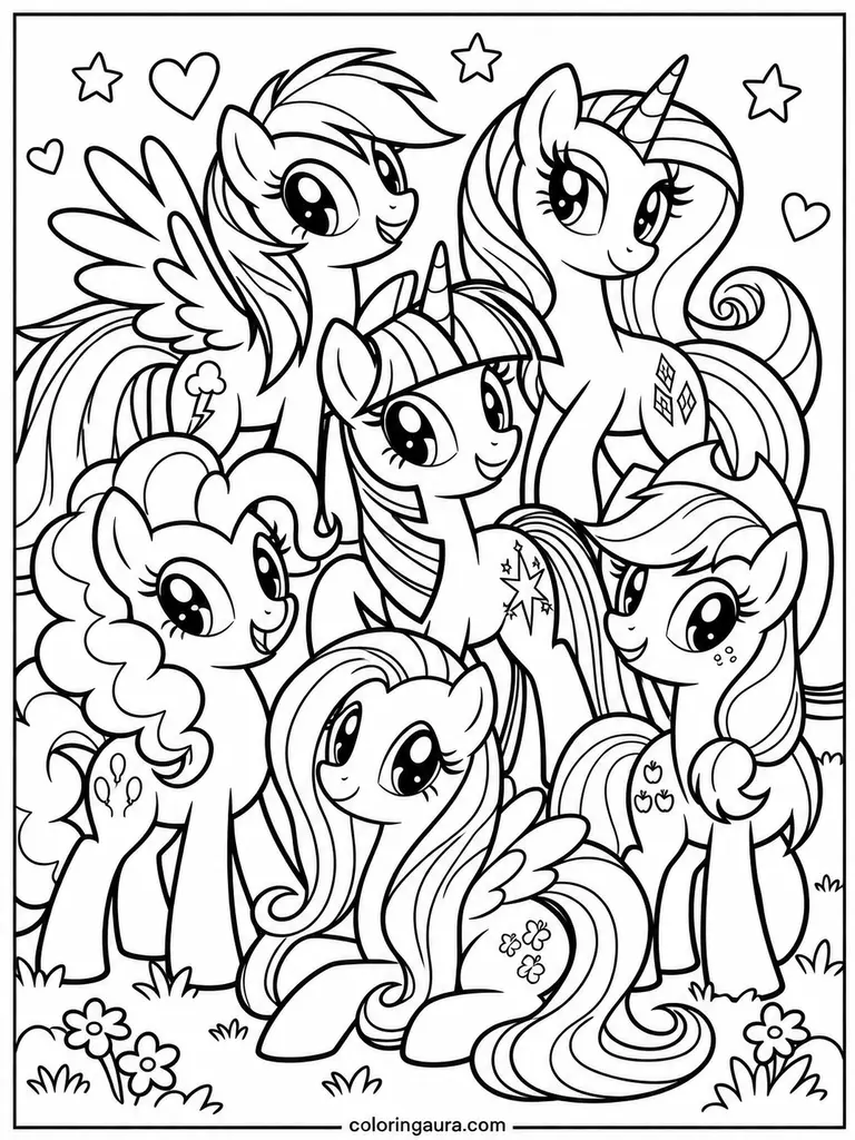 My Little Pony Friendship Group Coloring Page