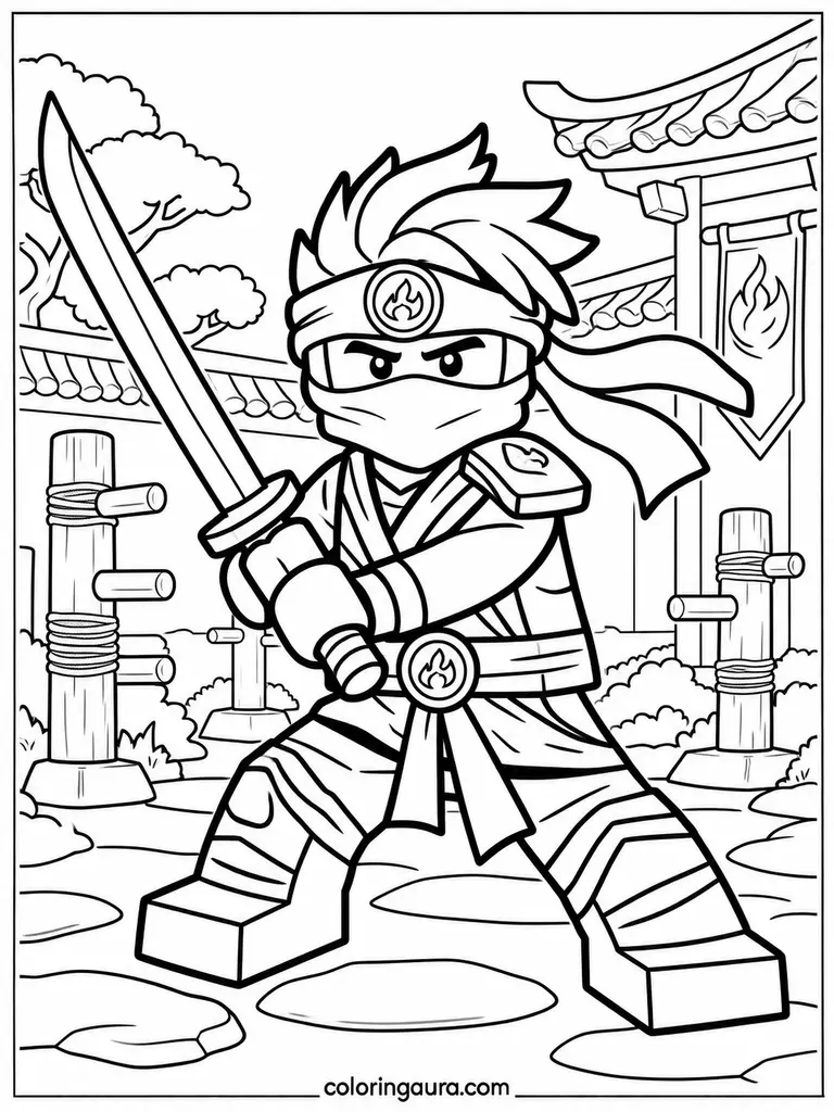 Ninja Kai Practicing Sword Skills Coloring Page